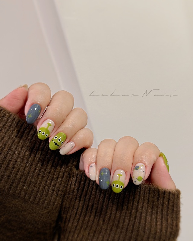 三眼怪簡易手繪，美甲作品