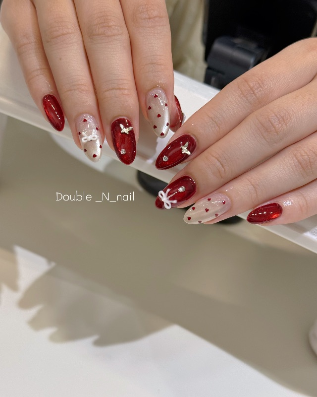 紅色系貓眼款，美甲作品