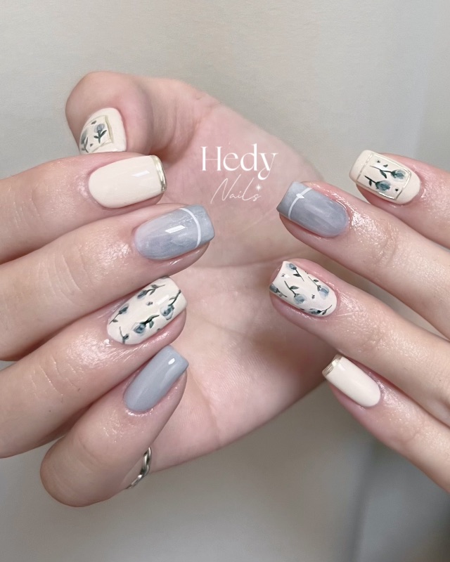 水彩小花.☘︎ ˖🩵,美甲作品