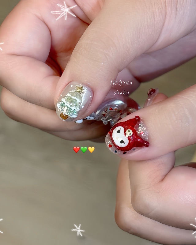 庫洛米的聖誕小派對🍒🎄,美甲作品