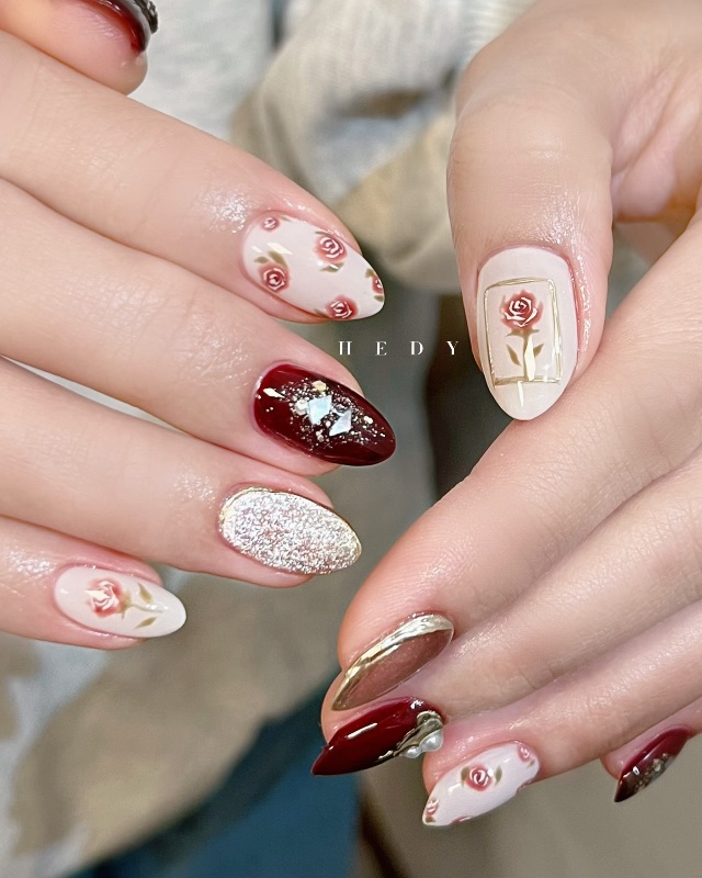 微醺玫瑰🥀，美甲作品