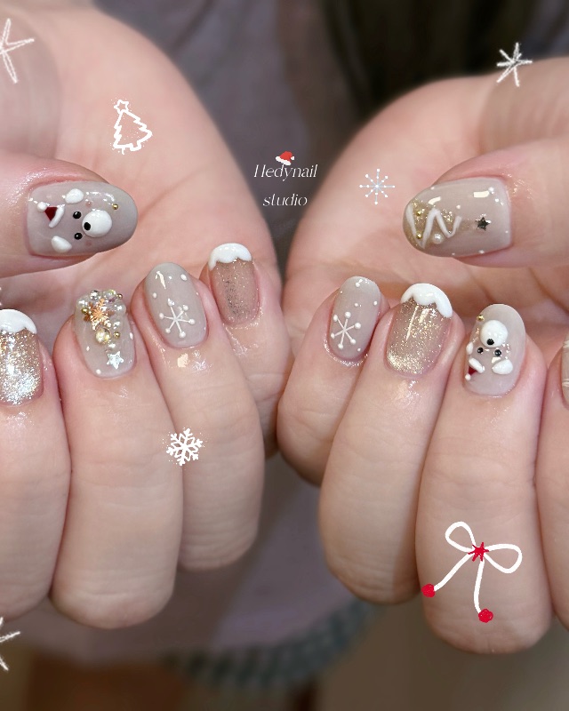 聖誕小熊🎄,美甲作品