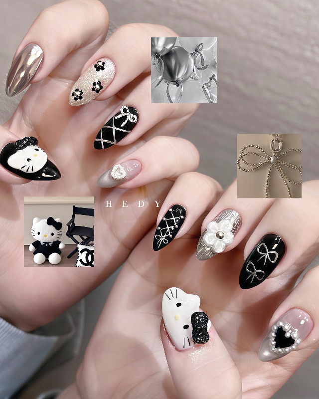 甜酷kitty‧⁺ ⊹˚.🖤,美甲作品