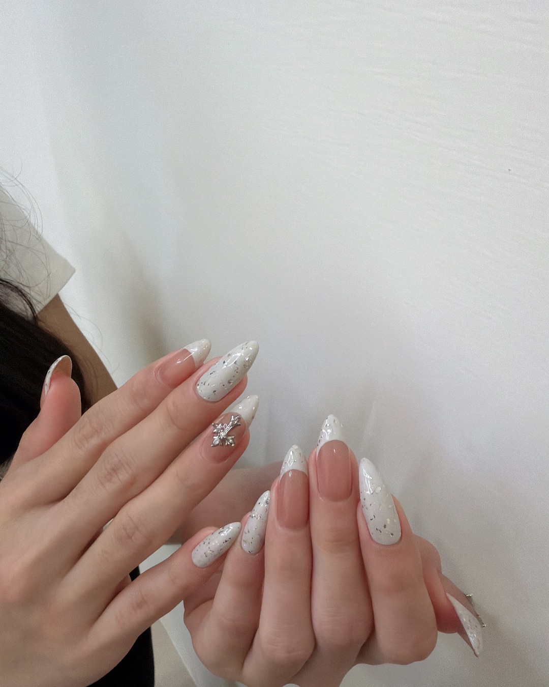 克羅心碎閃亮片法式，美甲作品