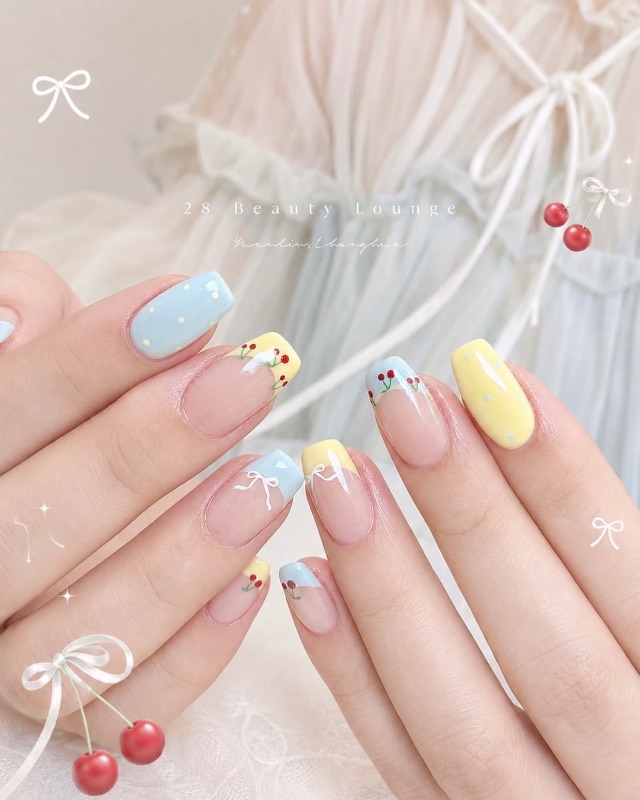 ⊹₊撞色櫻桃🍒,美甲作品