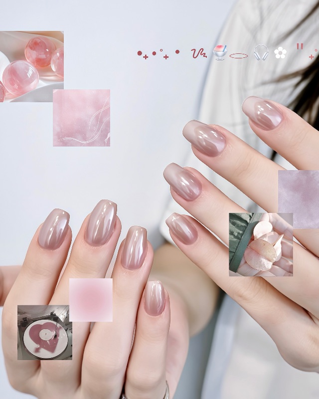 裸色海莉水光粉肌🍒，美甲作品照片 2