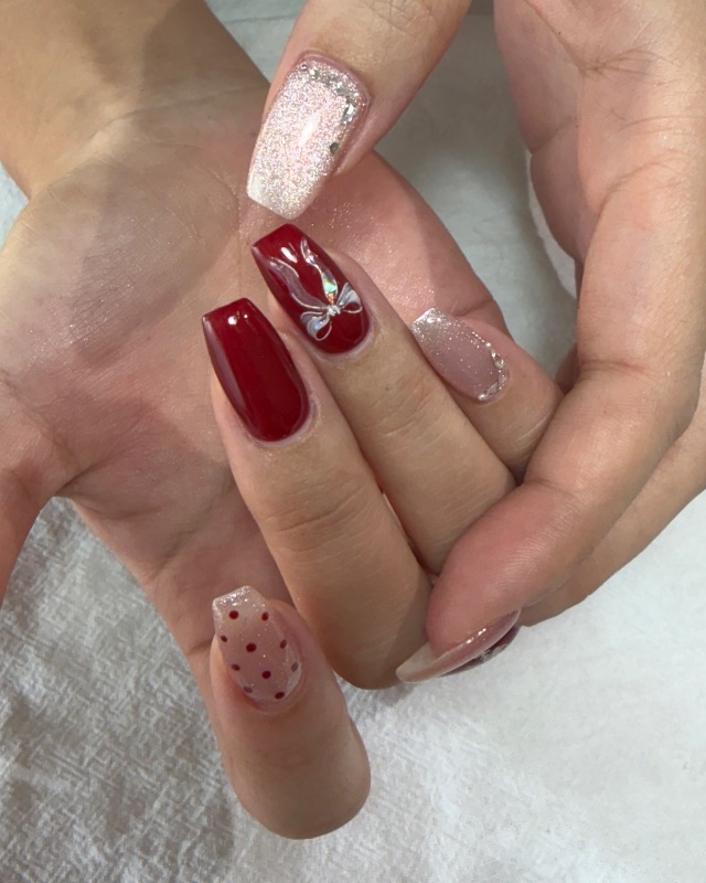 緋紅緞帶,美甲作品