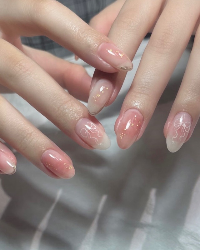 蜜桃緞帶,美甲作品