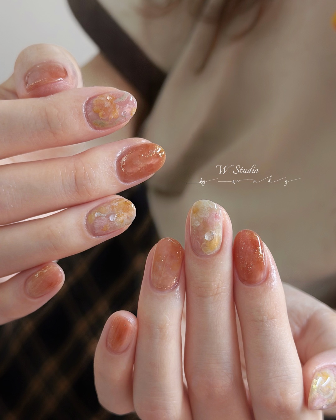 ㅣ暖橘暈染·油畫🧡，美甲作品