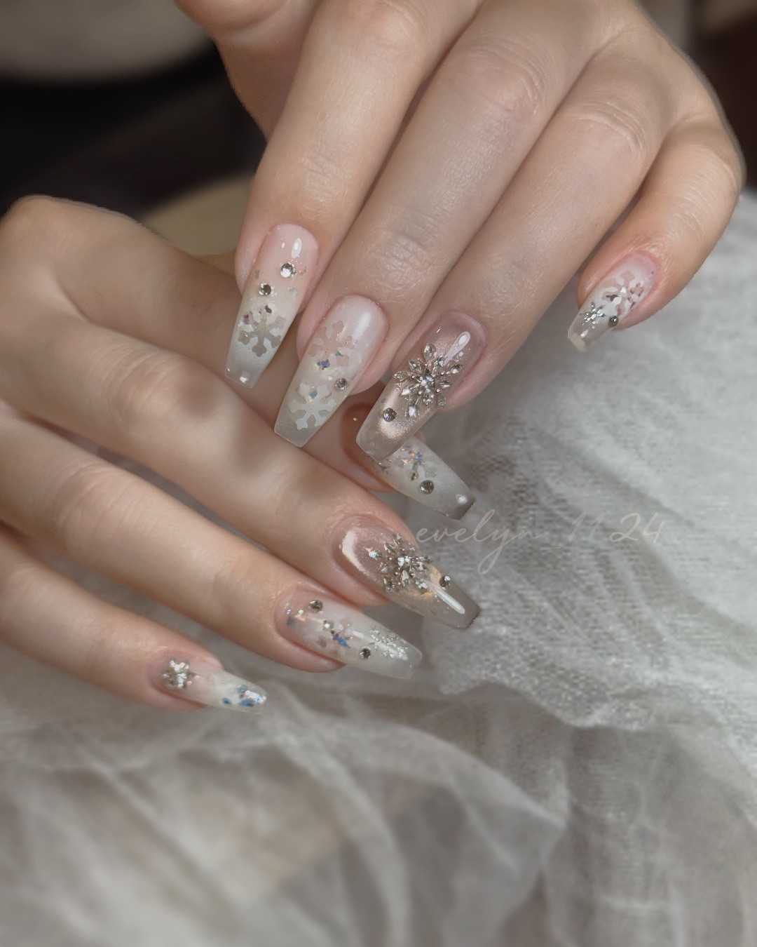 晶鑽雪花，美甲作品