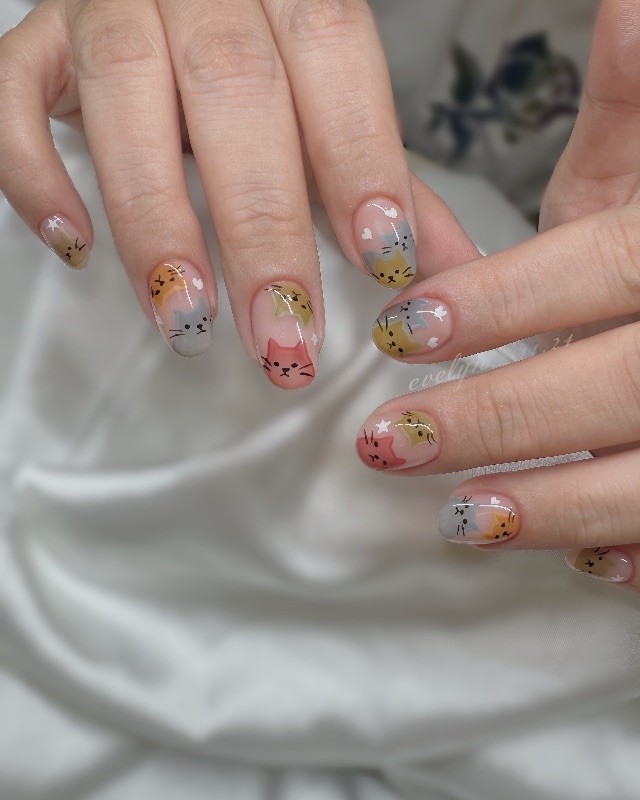 手繪貓咪，美甲作品