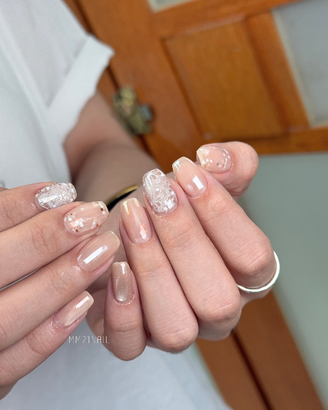 白蕾絲,美甲作品
