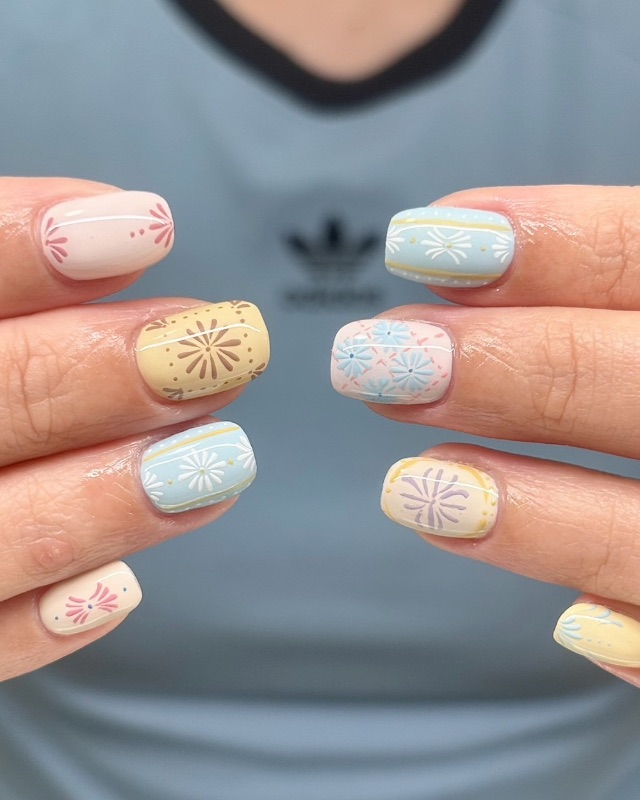 🌼 復古花磚 🩵，美甲作品照片 2