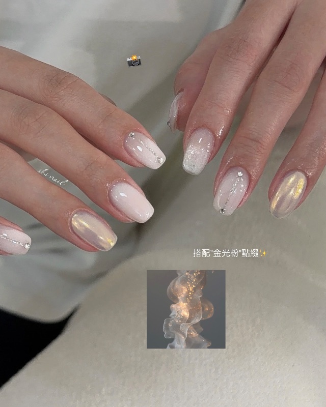 乳白漸層金光海莉🐚，美甲作品