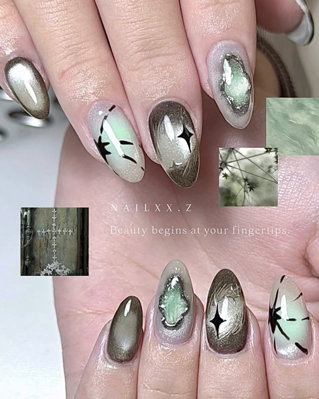 綠寶石，美甲作品