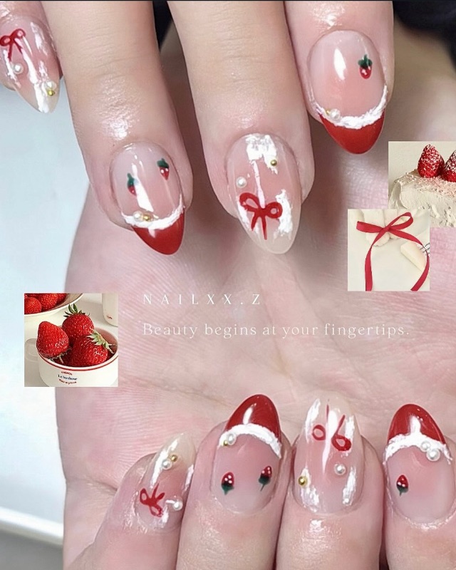 紅色聖誕結🧑🎄,美甲作品