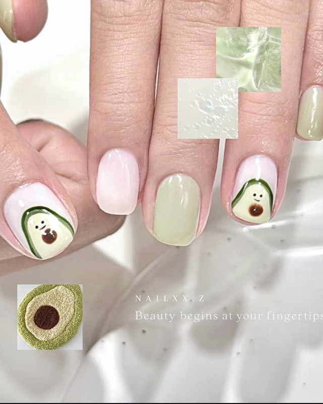 手繪酪梨🥑,美甲作品