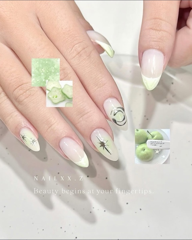透白綠,美甲作品