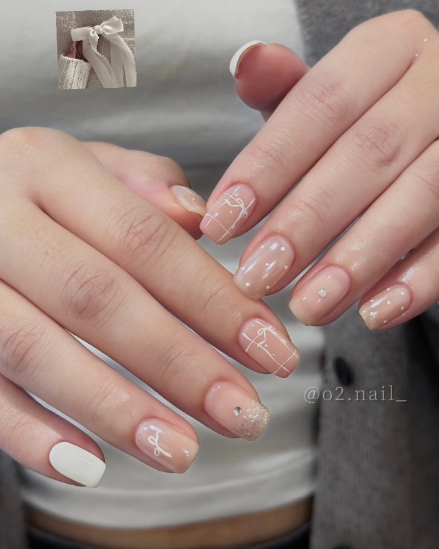 緞帶粉禮盒🎀,美甲作品
