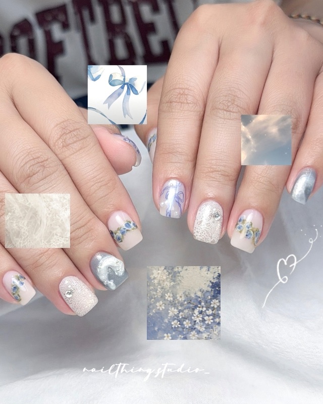 手繪小花蕾絲造型，美甲作品