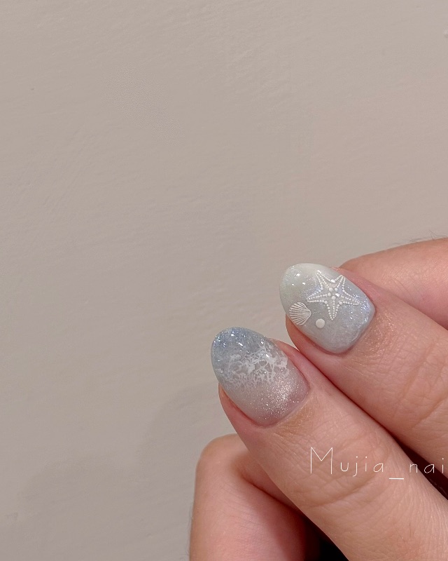 海洋浪花,美甲作品