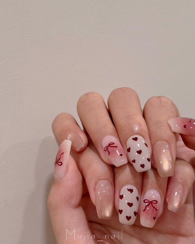 粉嫩愛心,美甲作品