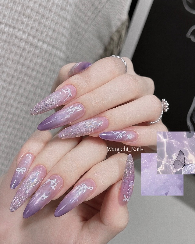 紫色系手繪造型，美甲作品