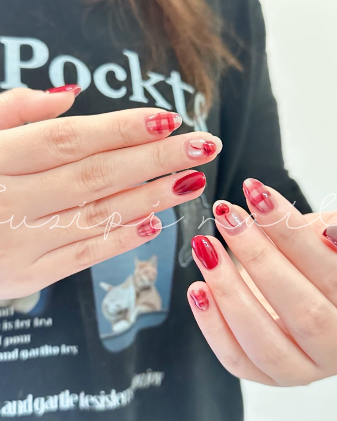 櫻桃格子🍒，美甲作品
