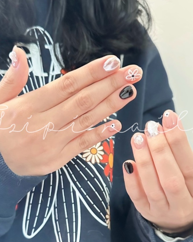 金屬感小花🌸🖤，美甲作品