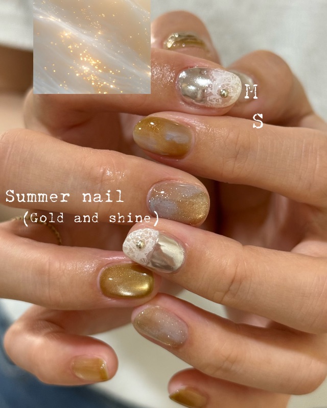 Gold and shine，美甲作品